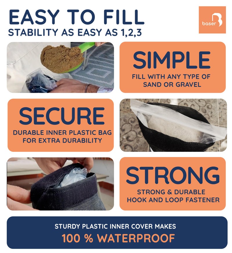 Baser Original Sandbags Fillable Weight Bags for Patio Umbrella Bases, Weather Resistant Recycled Polyester for Outdoor Furniture Windproof Stability - Image 5